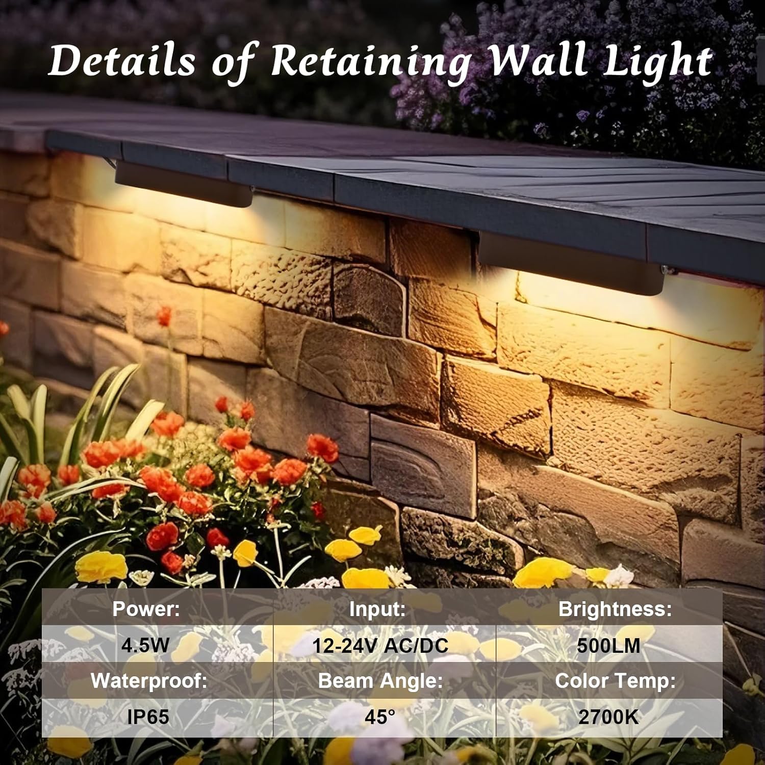 12-Pack 7 Inch Retaining Wall Lights, 4.5W IP65 Waterproof LED Hardscape Lighting, Rotatable&Cuttable 12V-24V Commercial Low Voltage Landscape Lighting, 2700K Soft White Paver Lights, ETL
