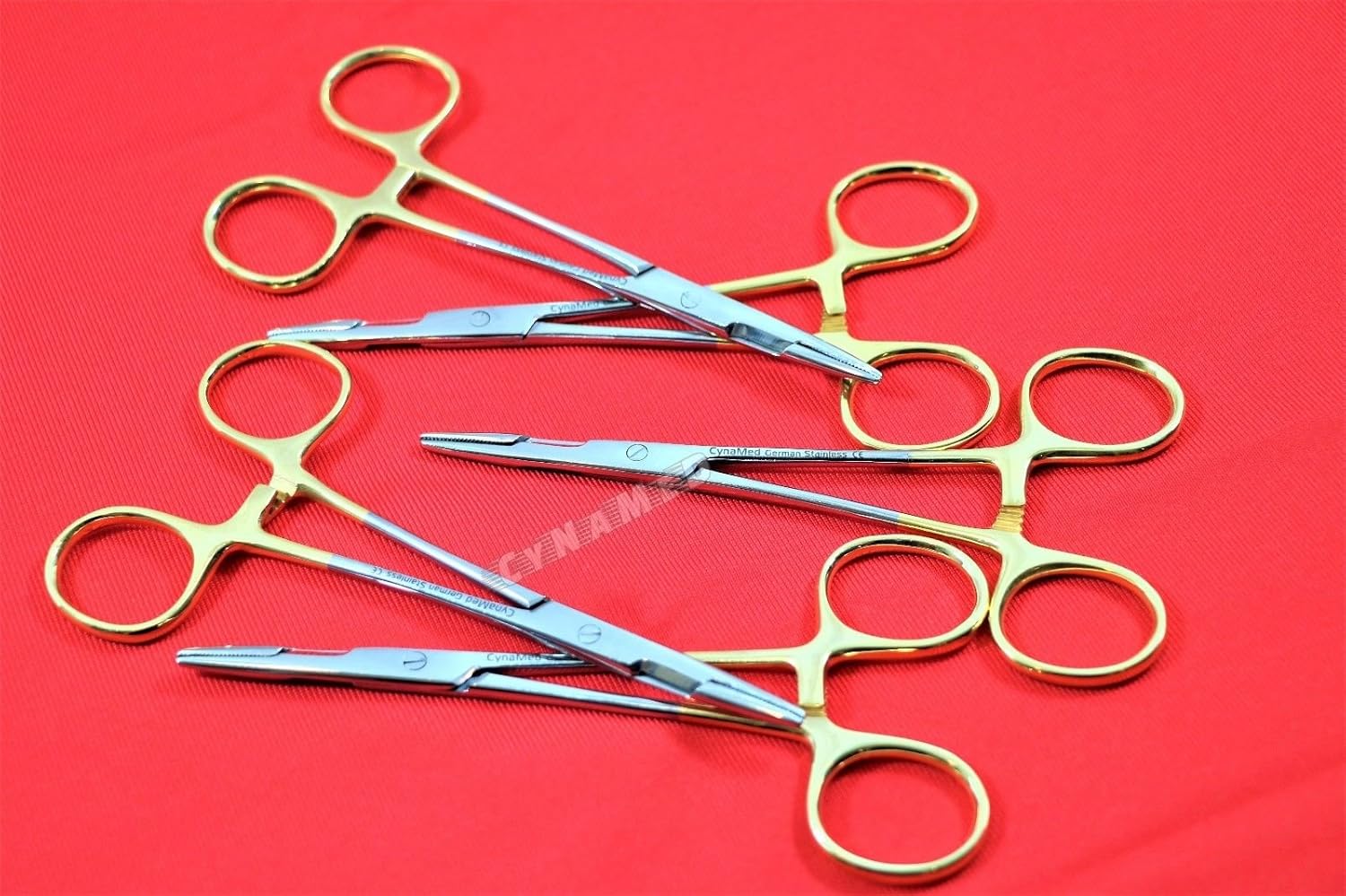 Set of 5 OLSEN HEGAR Needle Holder 5.5 Inches with Gold Rings Serrated Premium Dental HEMOSTAT CYNAMED