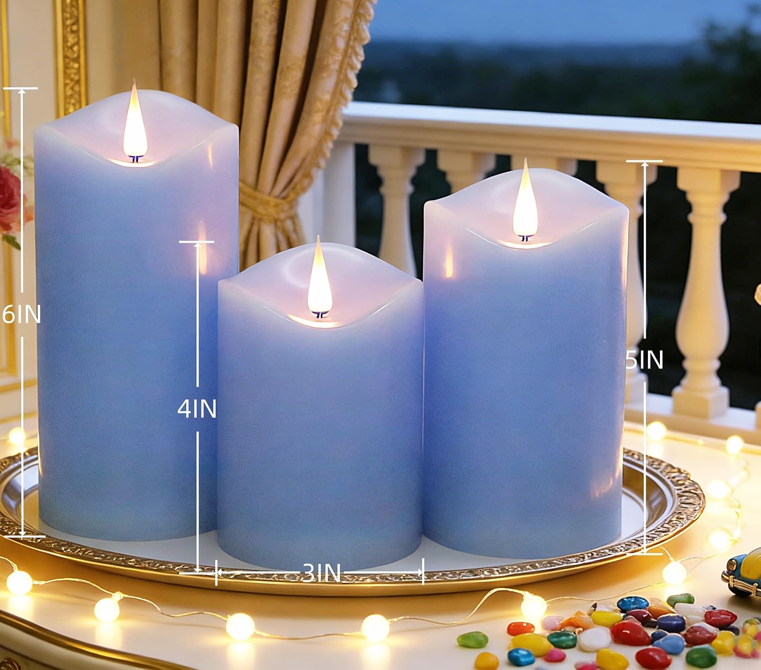 Flickering Flameless Candles with Remote Timer,Realistic 3D Moving Flame Led Candles,Set of 3 Battery Operated Pillar Fake Electronic Real Wax Candles for Room Fall Home Decorations(Blue)