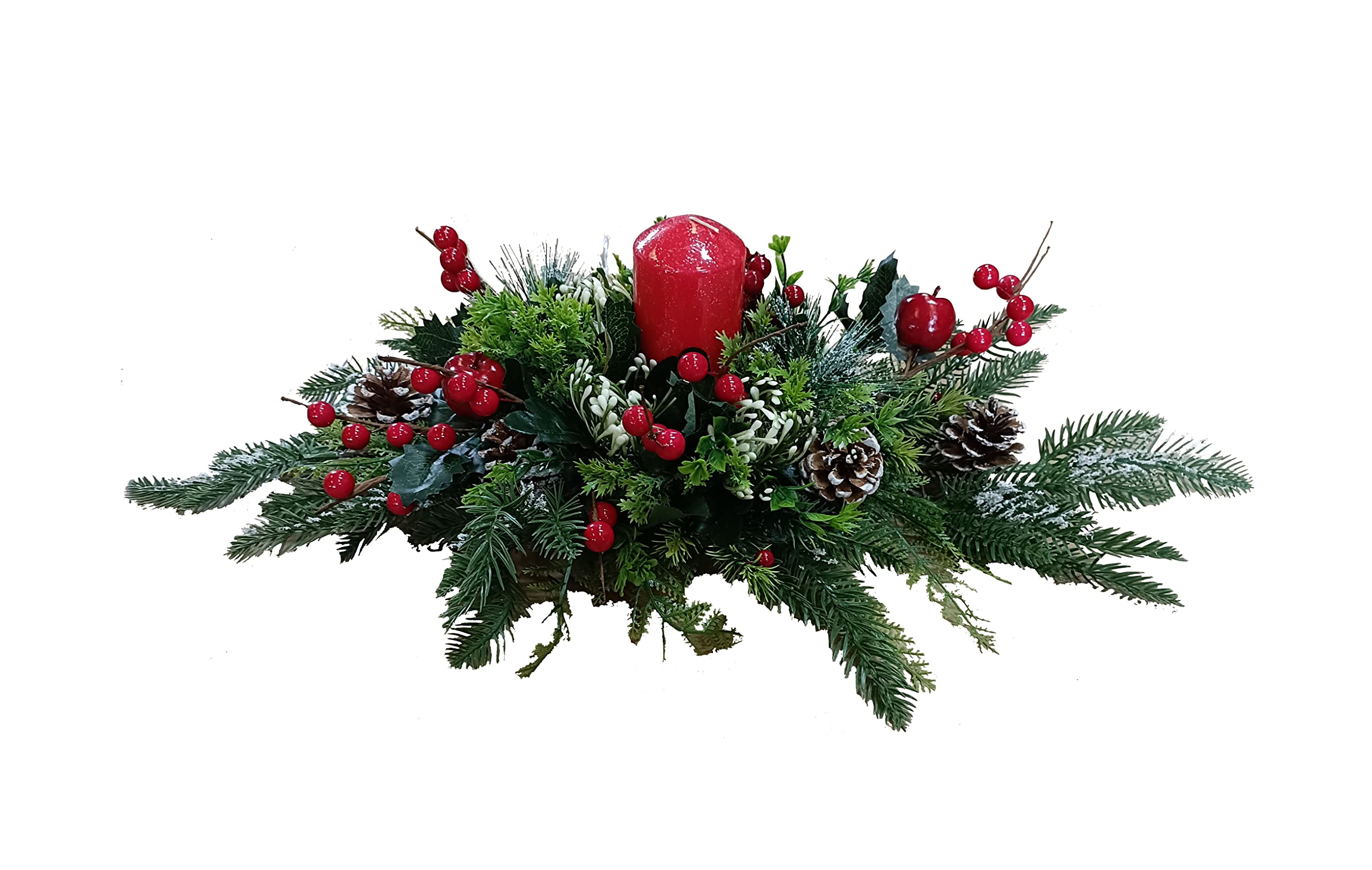 Centre de table de Noël DRW bougie rouge et verte aux finitions soignées