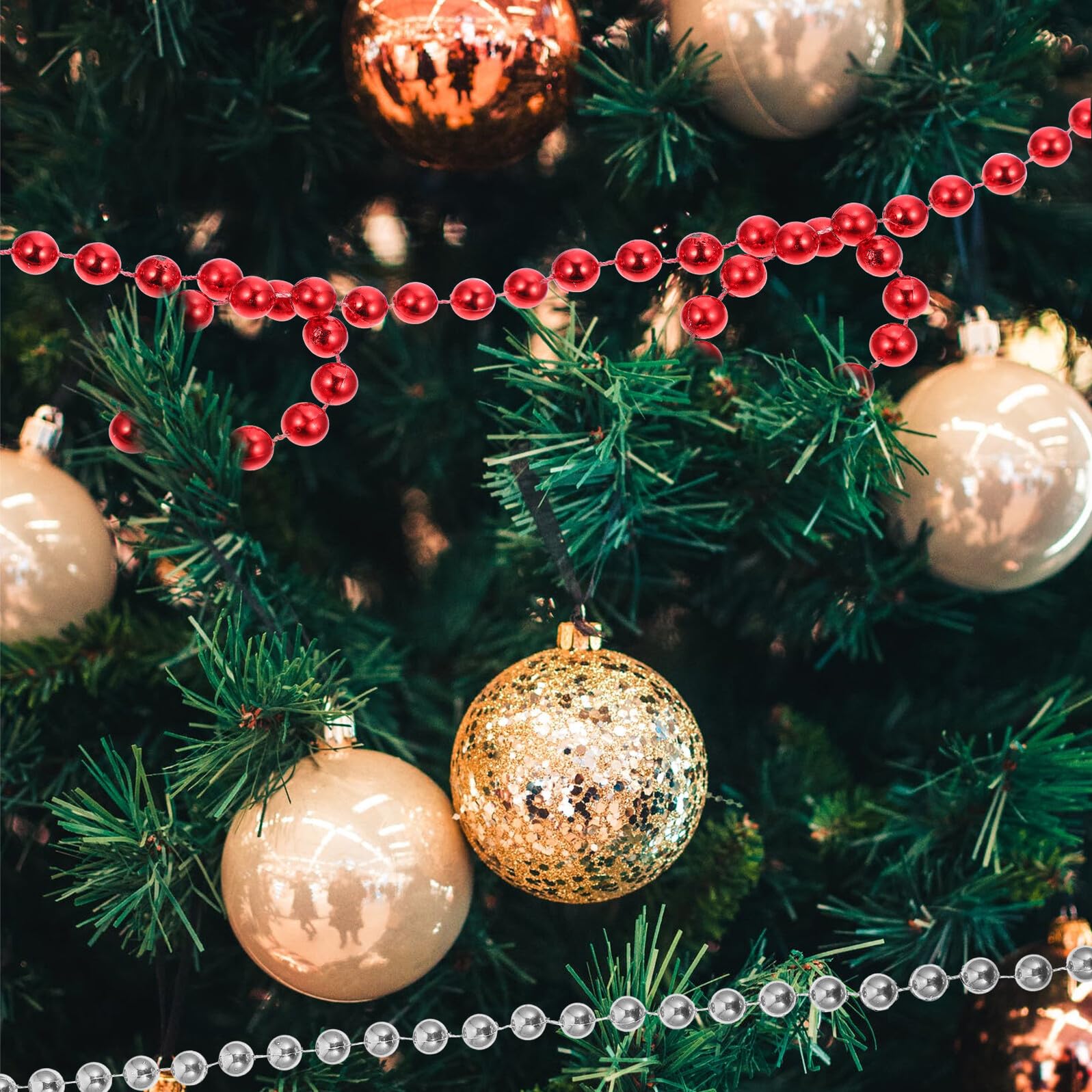 POPETPOP Catena di Perline Natalizie da 8m in Abs per Decorazioni Festive da Interno, Confezione da 3 Pezzi per Atmosfera Accogliente a Feste e Festività