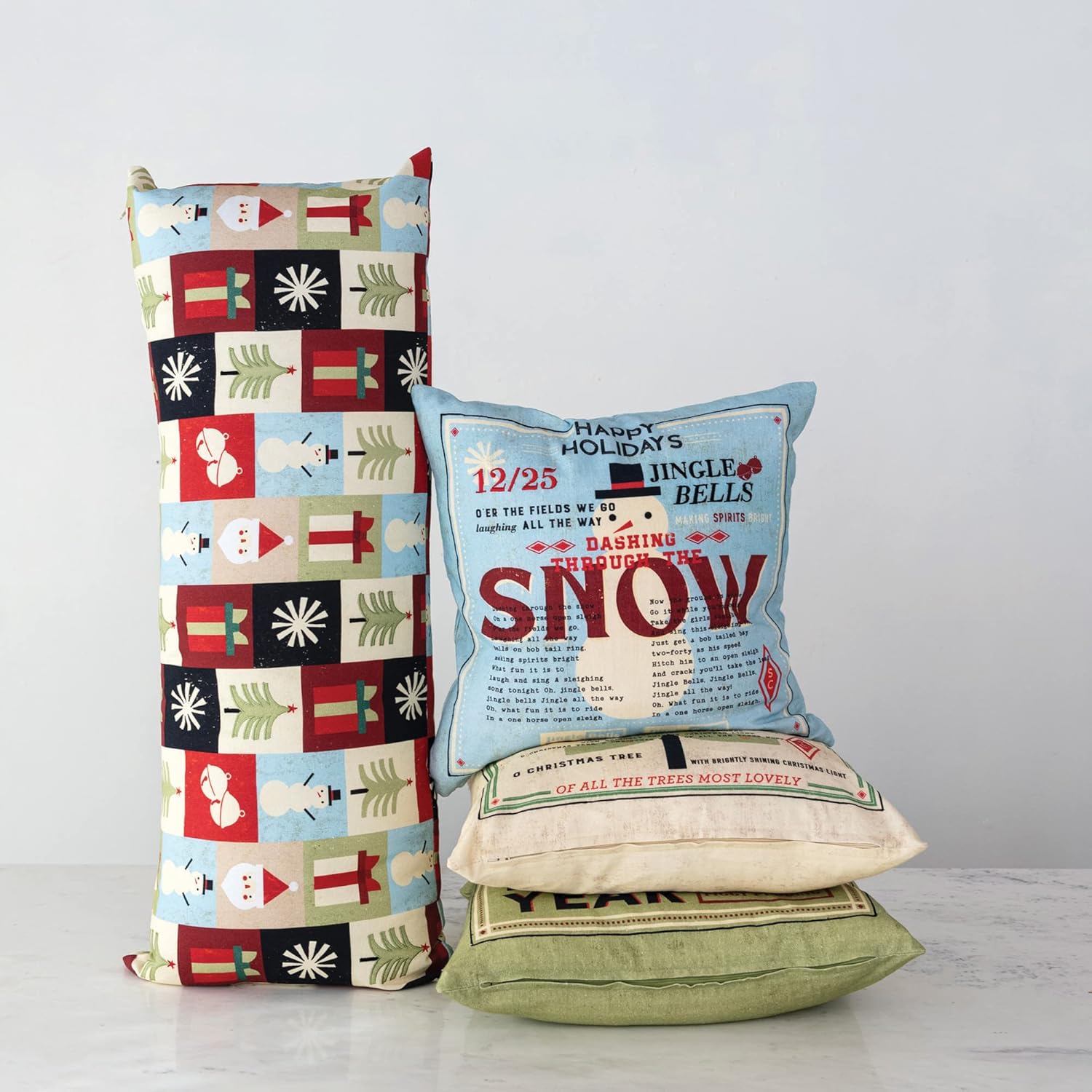 Creative Co-Op 36" L x 14" H Cotton Printed Lumbar Pillow w/Holiday Pattern, Multi Color ©
