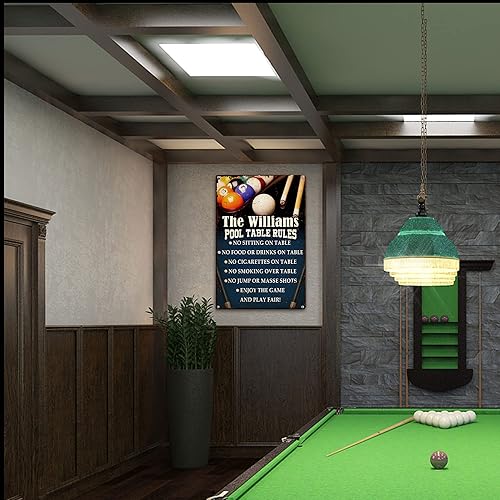 Miniatura 9 de MUCHNEE Letrero de metal impreso con nombre personalizado para club de billar, reglas de mesa de billar, decoración vintage para colgar en la pared