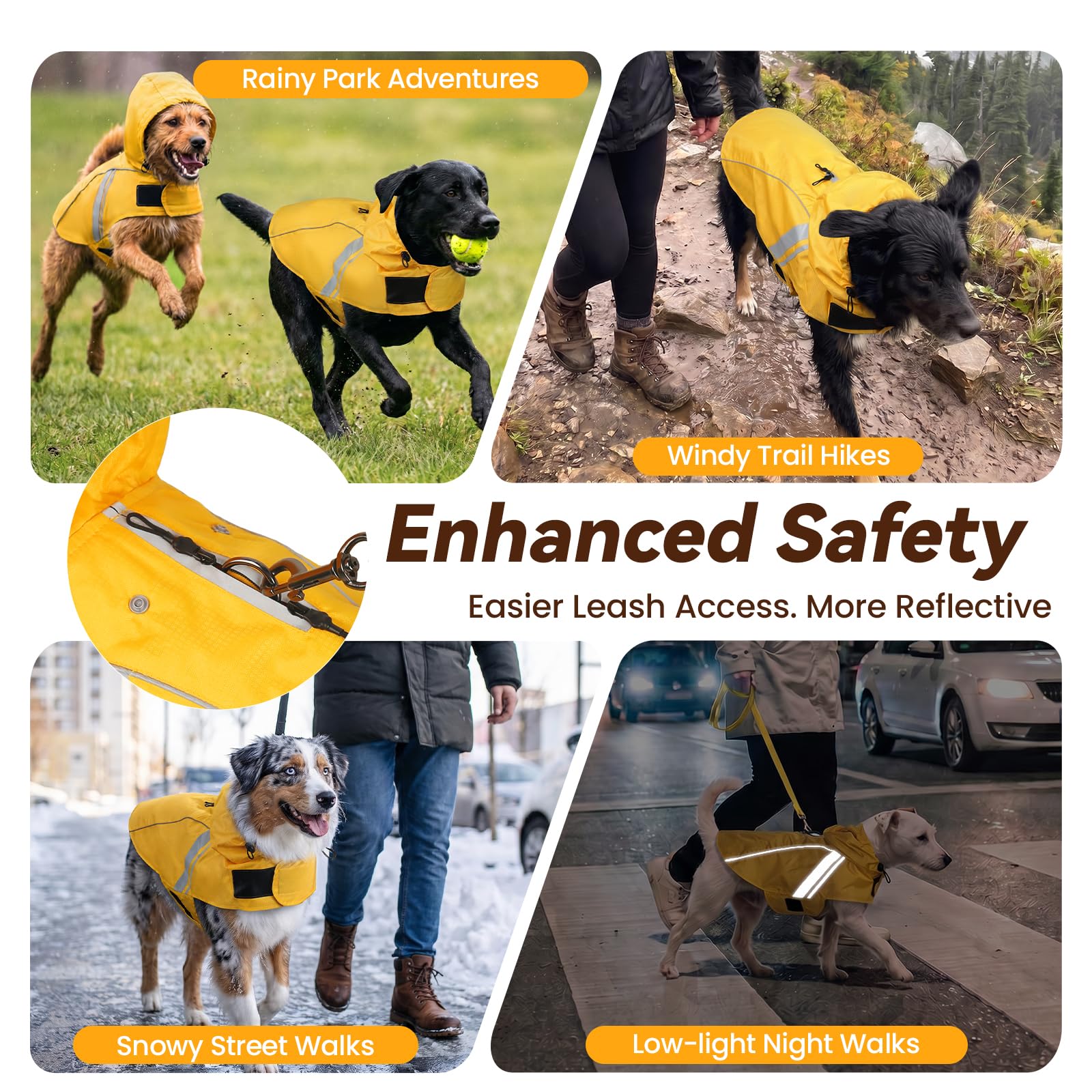 VIVAGLORY Manteau de Pluie pour Petits Chiens, vêtements de Pluie pour Animaux faciles à Enfiler et à enlever, Gilet de sécurité réfléchissant léger et Respirant pour Chiens, Jaune