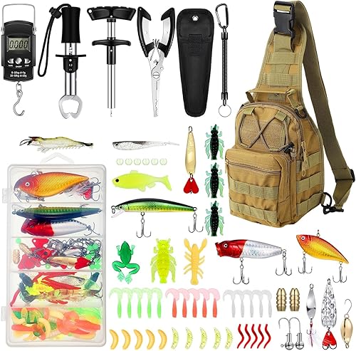 Sosation Kit de herramientas de pesca de 134 piezas, kit de alicates de pesca, equipo y equipo de pesca, incluye removedor de anzuelos, señuelos de