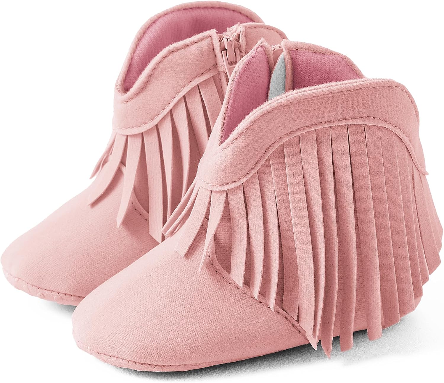 Jastore Baby Girls Cowboy Tassel Boots Side Zipper Moccasins Soft Bottom Non-Slip Toddler Shoe