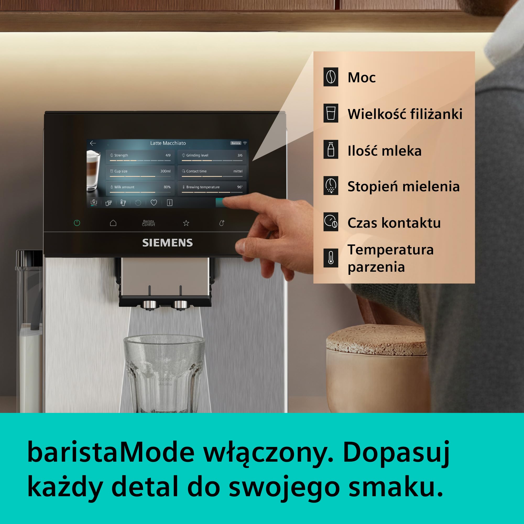 Siemens, automatyczny ekspres do espresso, EQ900 iAroma, spersonalizowane ustawienia smaku, precyzyjne mielenie, duży wyświetlacz, dwa pojemniki na ziarna, stal nierdzewna, TQ927E03