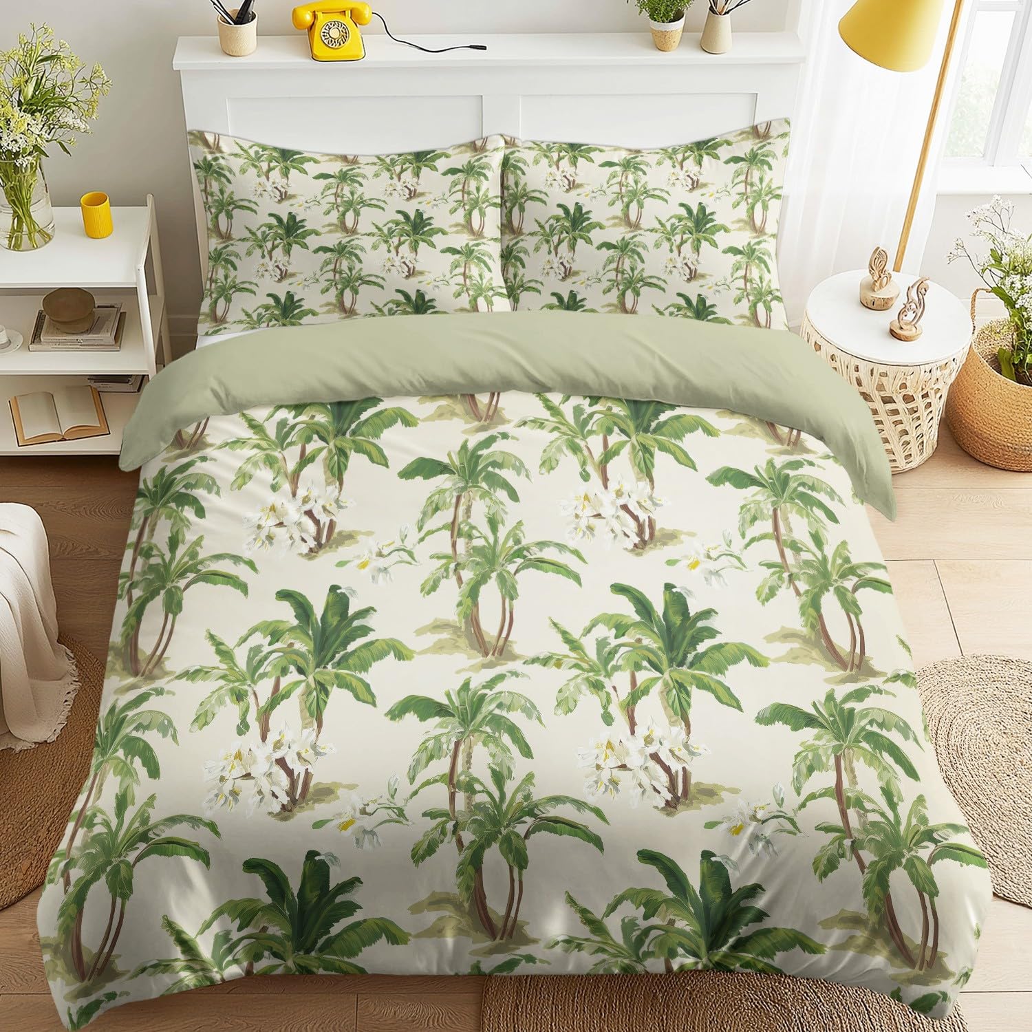 Housse de couette palmiers 220x200 avec fermeture éclair pour lit double