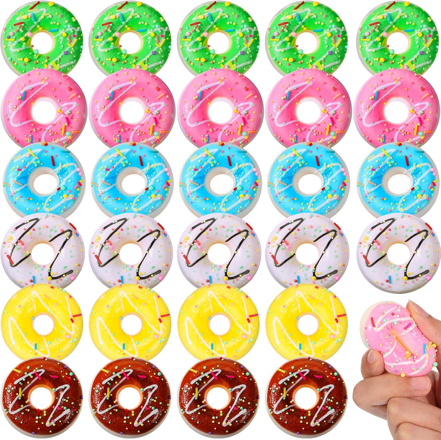 30 Pcs Donut Stress Balls Donut Party Favors Funny Squeeze Balls Stress Relief Sensory Doughnut Toys for Party Decoration Supplies, 6 Colors