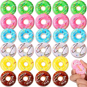 30 Pcs Donut Stress Balls Donut Party Favors Funny Squeeze Balls Stress Relief Sensory Doughnut Toys for Party Decoration Supplies, 6 Colors