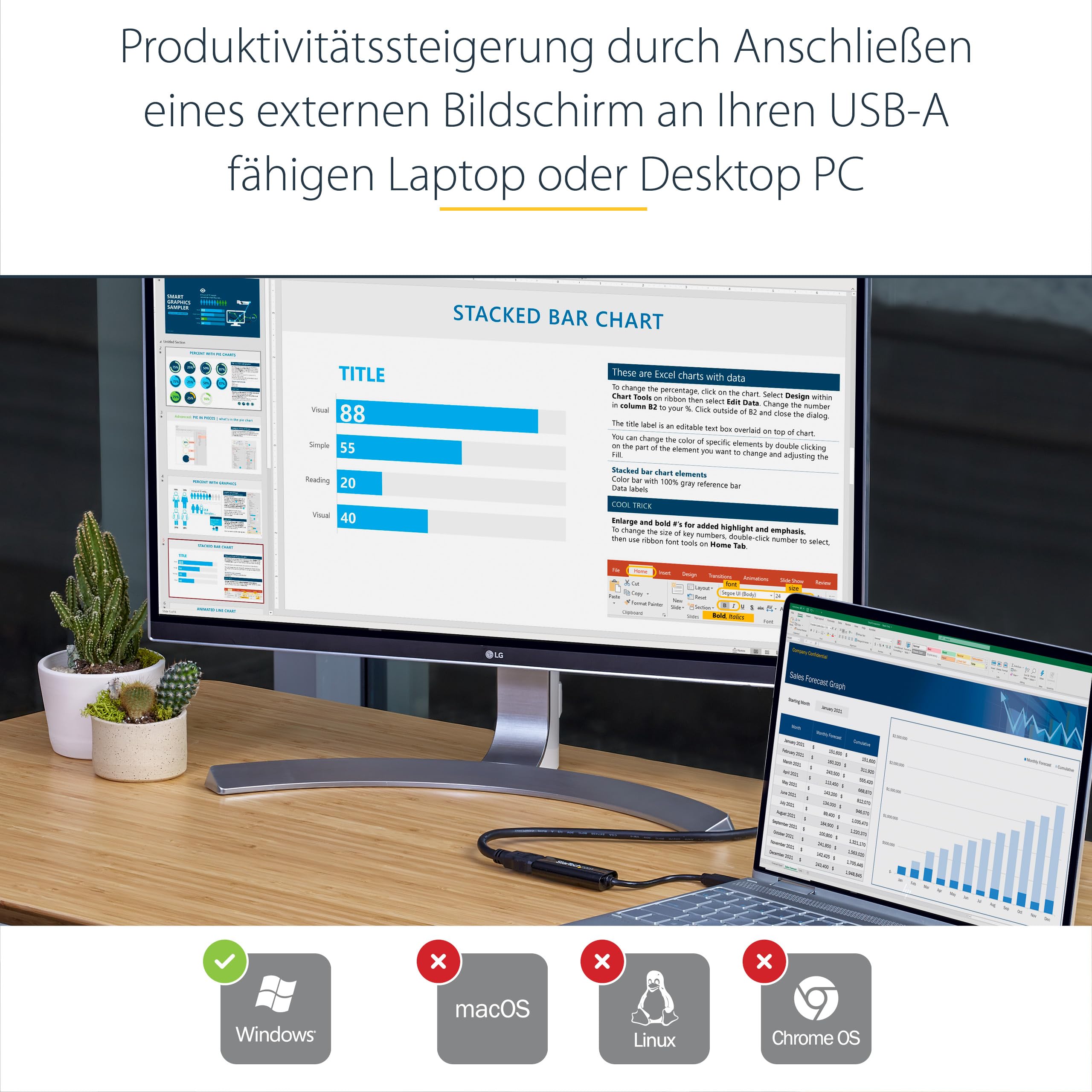 StarTech.com Adapter, USB 3.0 auf HDMI – 1080p (1900 x 1200) – Videoanzeigeadapter für Zwei/mehrere Monitore mit externer Grafikkarte (USB32HDES) | Monitor Adapter, Externe Grafikkarte, USB-betrieben, Reisefreundlich, Zusatzbildschirm