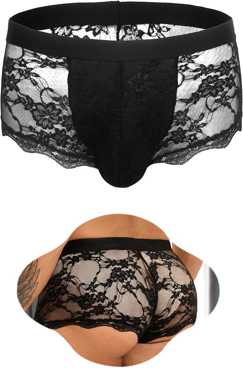 comeondear Mens Lace Underwear Sissy Lingerie for Men Boxer Briefs Breathable Lace Panties Underwear Thongs Sexy Panties