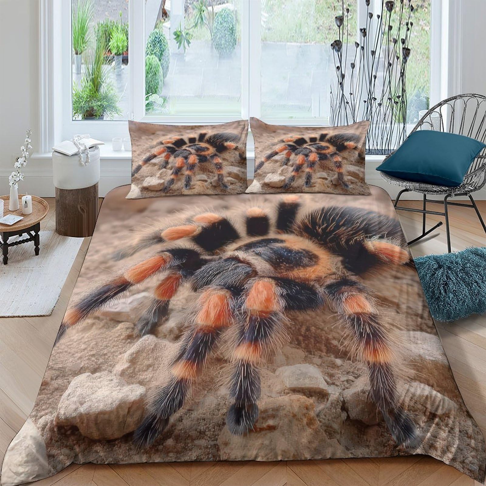 Ctjqhvkz Style-2 3D Printed Tarantula Fitted Sheet Microfiber Non Slip Realistic Spider Bed Cover For Bedroom Guest Room Decor Single（135X200cm）