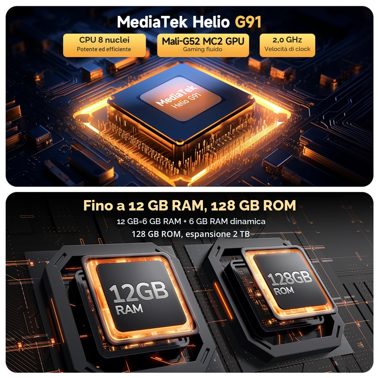 Ulefone Armor X32 Rugged Smartphone, MTK G91 12GB+128GB/2TB 48MP+20MP Visione Notturna Aggiornabil Android 16, 5.65" Corning Cellulare indistruttibile Dual SIM/NFC/Fingerprint 2anni garanzia-Arancione