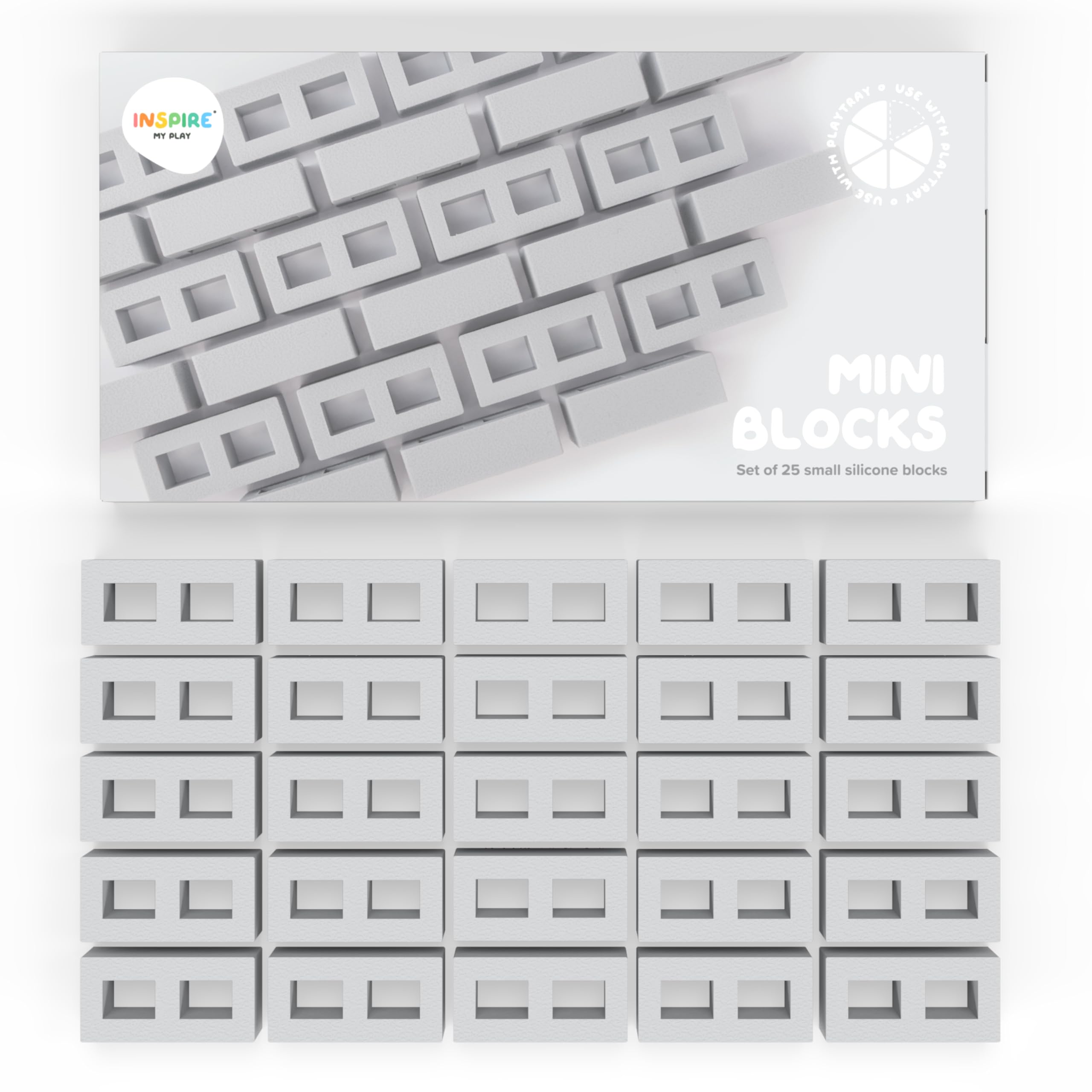Inspire My Play 25 x Mini Silicone Building Blocks for Sensory and Messy Play - Construction Bin Filler - Creativity for Kids