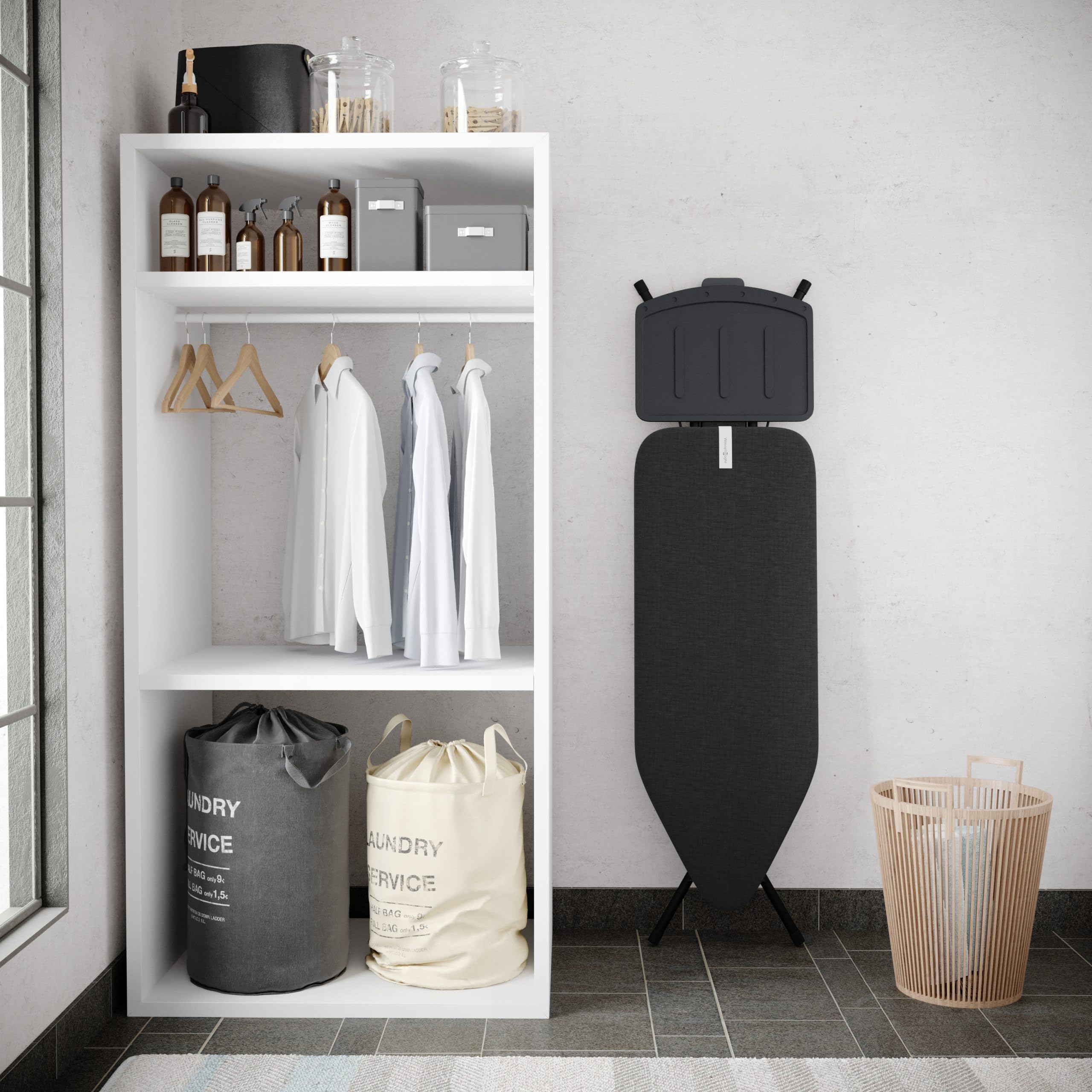 bügelbrett – Extra breites Bügelbrett für Dampfgenerator – 124x44 cm – Robust und stabil – Höhenverstellbar – Luxuriöses Bügelerlebnis – Farbe: Dust Grey