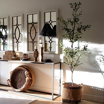 Nearly Natural Olive Tree Artificial Indoor 7FT Tall Silk Faux Olive Tree for Home and Office Decor, Fake Potted Olive Tree with Natural Wood Trunk, Realistic Olive Tree Branches and Lifelike Fruits