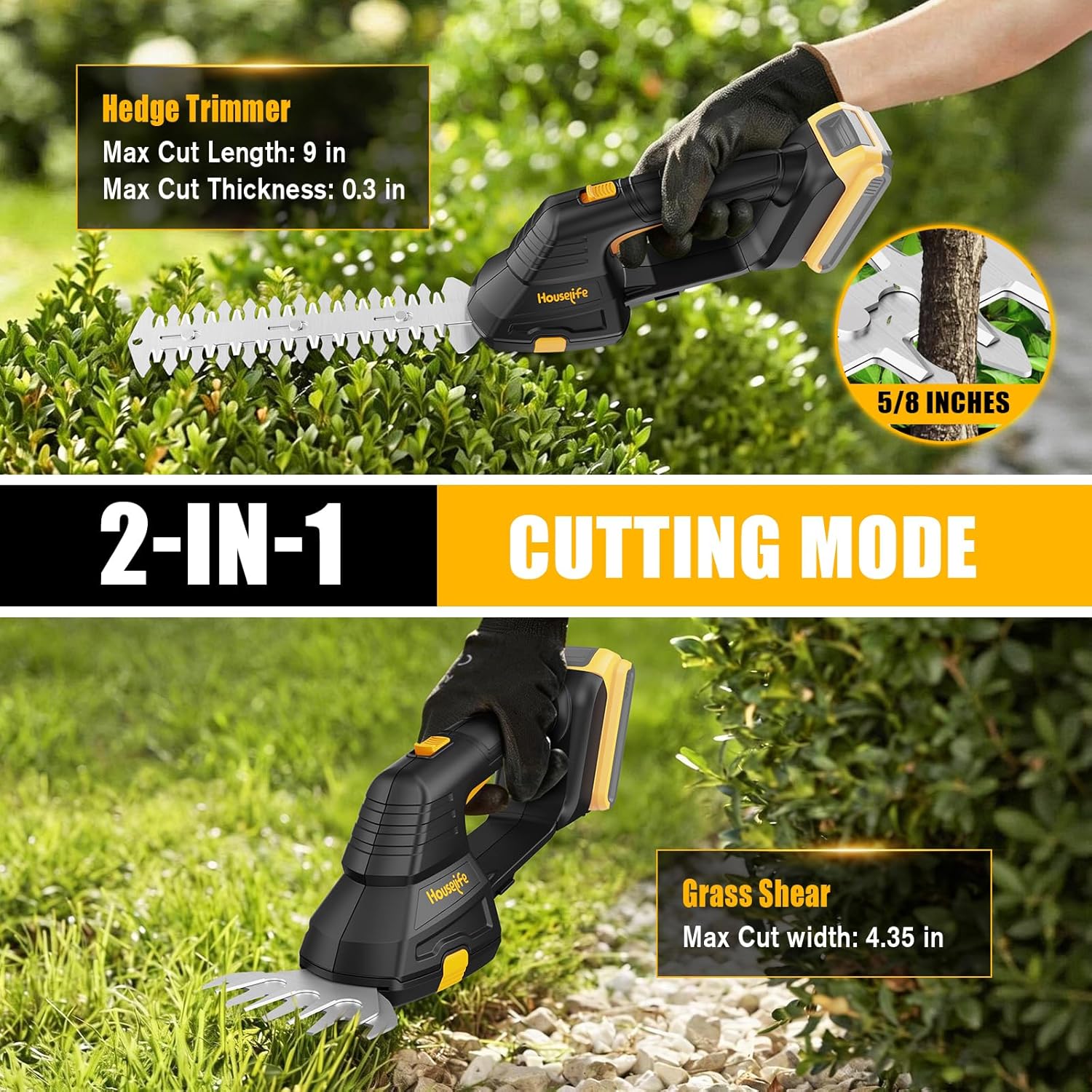 Cordless Hedge Trimmer Compatible with Dewalt MAX 20V Battery, 2 in 1 Handheld Electric Grass Trimmer/Bush Trimmer/Grass Shears for Yard, Garden, and Lawn Care, Powerful & Lightweight(Tool Only)