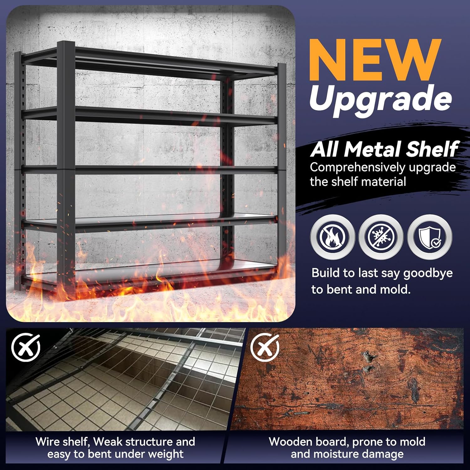 Heavy Duty Garage Storage Rack, High Capacity Deep Metal Shelving for Bulky Items, 3000 lbs Steel Storage Shelves, 59.8''W x 24''D x 76.6''H 1Pack