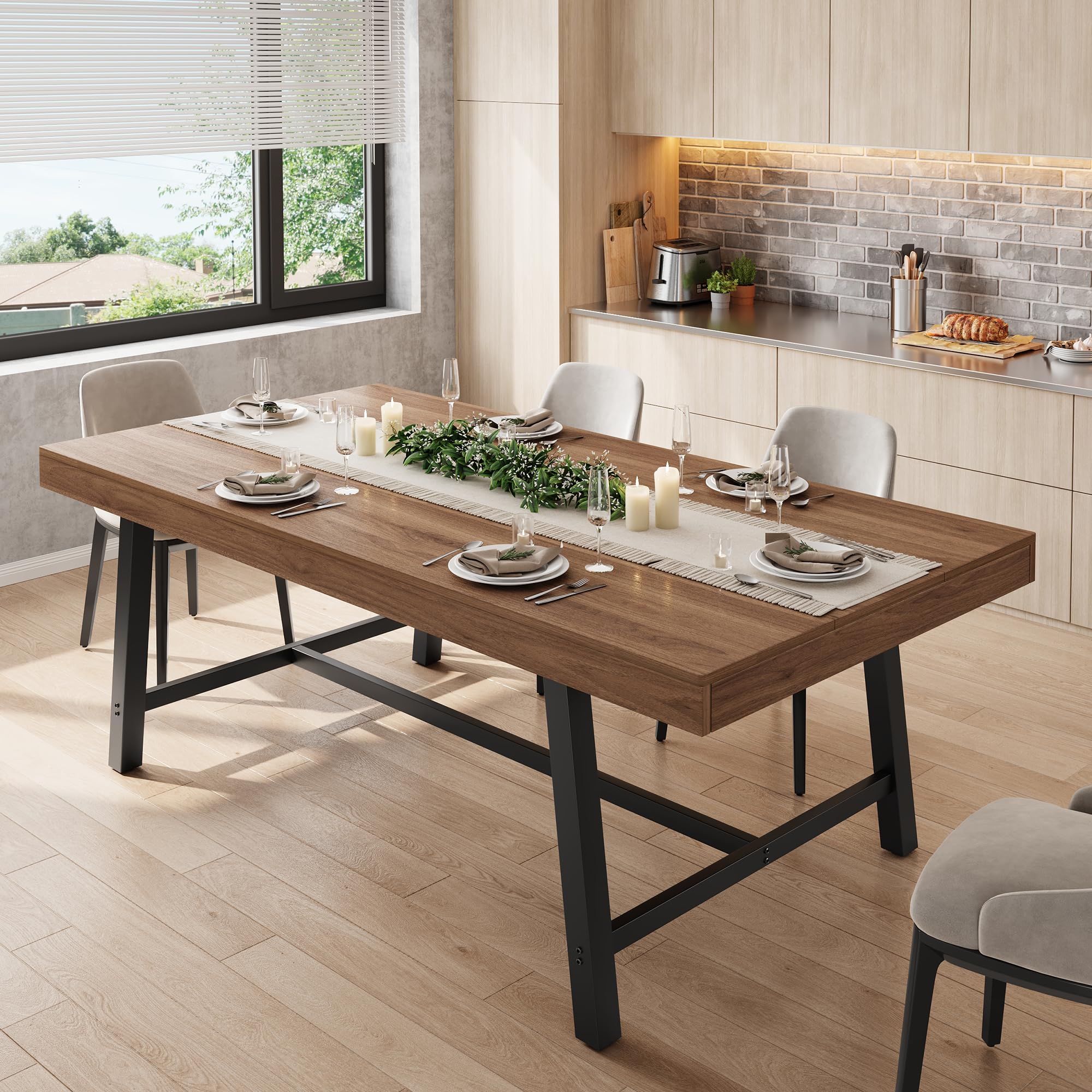 Jocoevol 70.87" Wooden Dining Table for 4-8 People, Minimalist Style, Brown