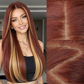AISI HAIR 13x4 HD Lace Front Wig Copper Blonde Pre Plucked With Baby Hair Straight Glueless Synthetic Wigs for Women 28inch Beginner Friendly