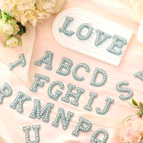 Miniatura 3 de 104 piezas de diamantes de imitación, perlas para planchar, parches decorativos de letras A-Z con purpurina del alfabeto inglés para coser en ropa,