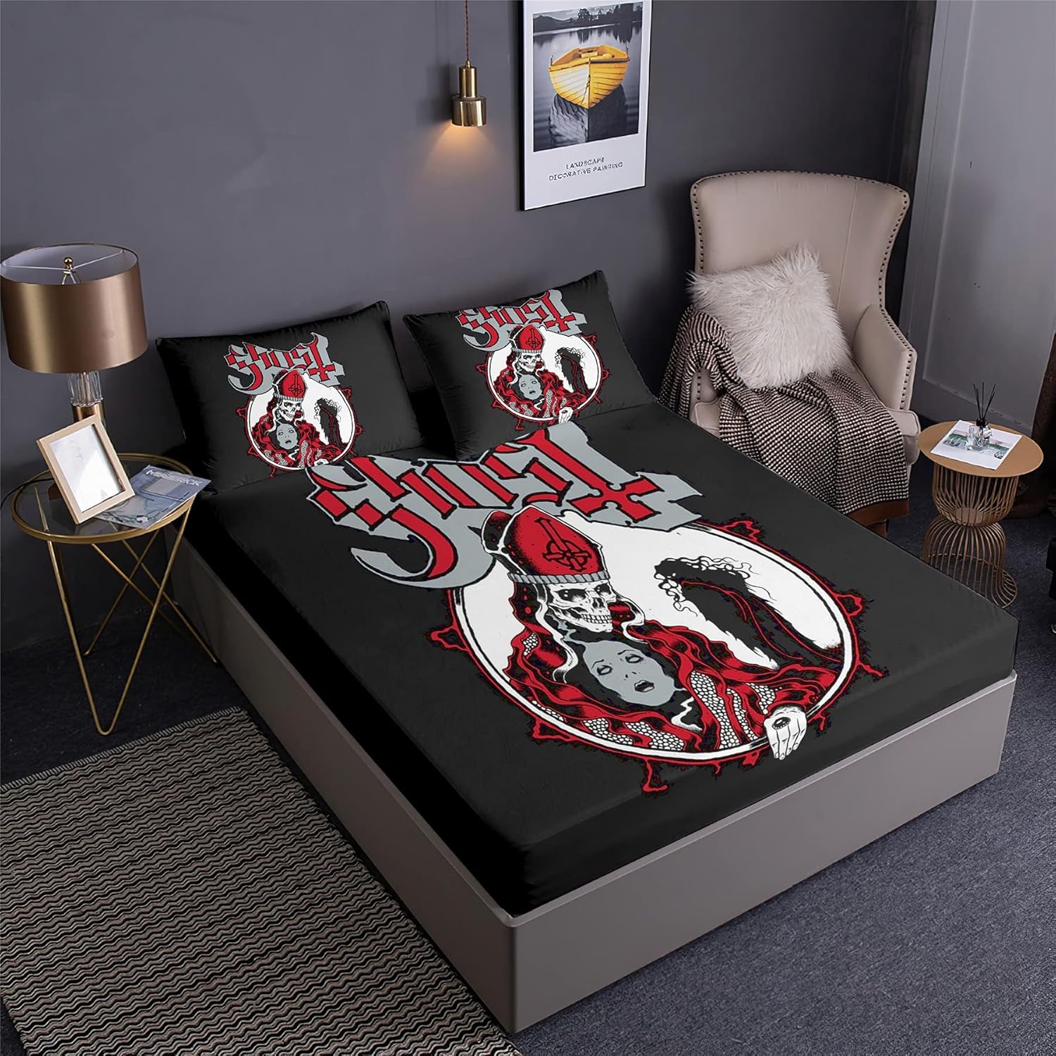 Spooky Ghost Halloween Night Fitted Sheet Set Horror Haunted Scary Specter Bedding Set,includ 1 Fitted Sheet +2 Pillowshams (B,Twin-Fitted Sheet-3PCS)