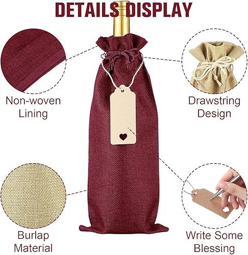 Miniatura 7 de 48 bolsas de vino de arpillera a granel para botellas, botellas de regalo con fundas de cordón para Navidad, bodas, cumpleaños, viajes, catas a