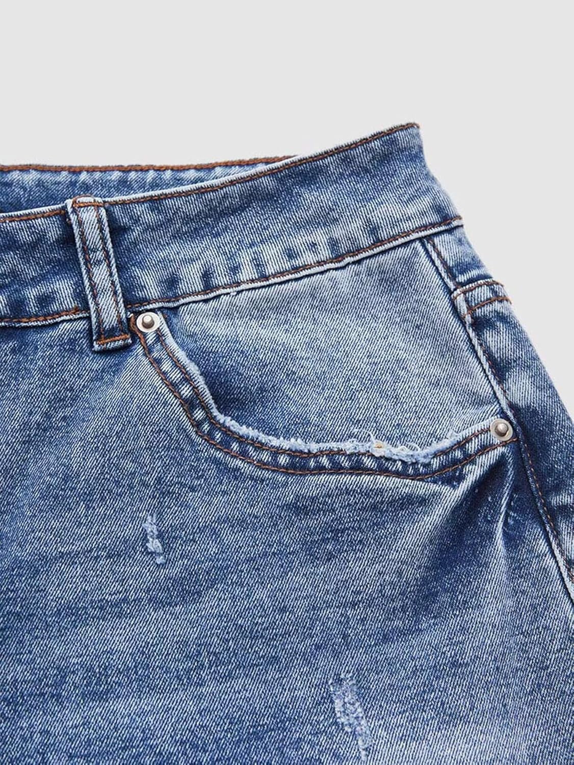 Flamingals Straight Leg Jeans for Women Boyfriend Mid Rise Roll Hem Wash Cropped Denim Pants Without Belt