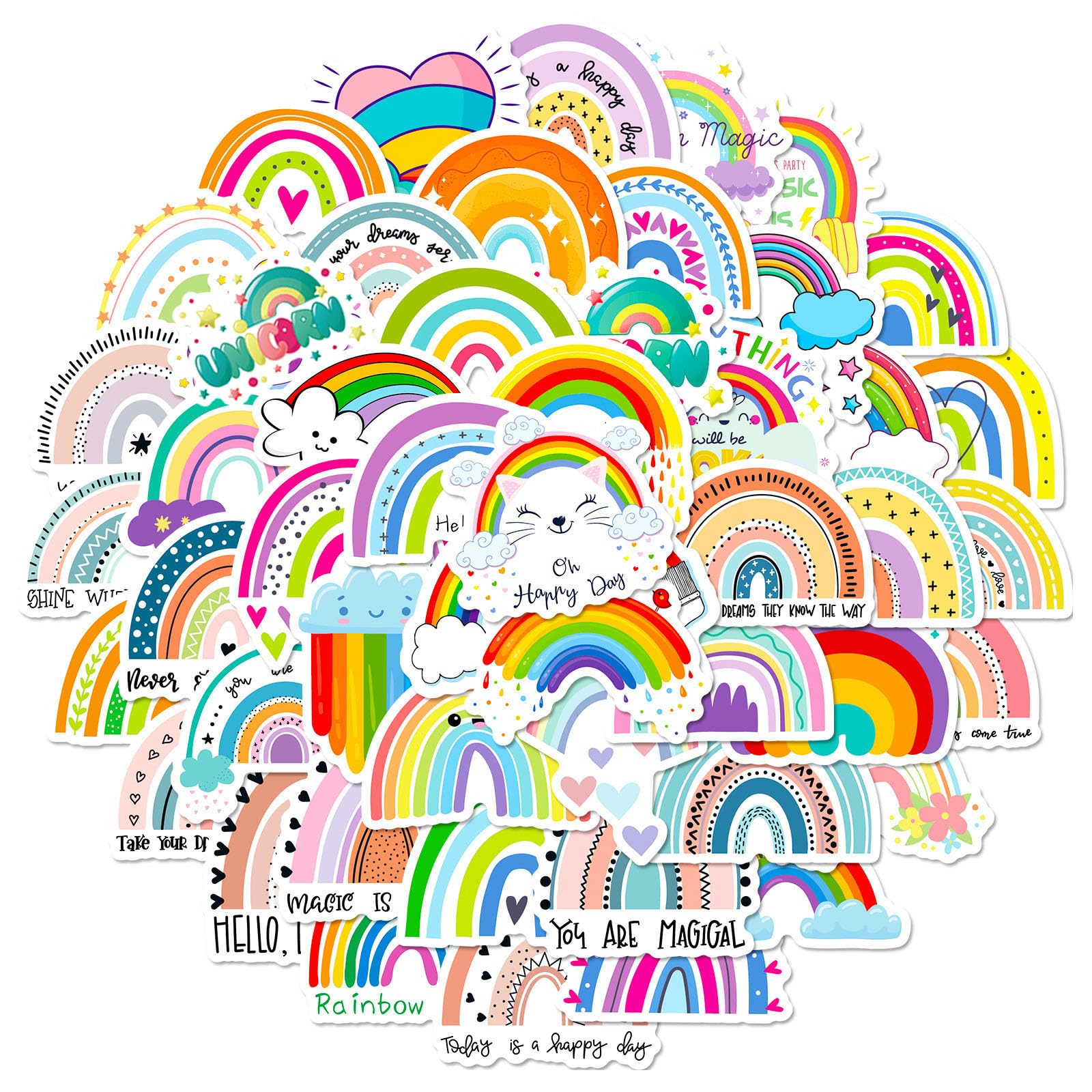 50Pcs Cute Rainbow Stickers for Kids Aesthetic Rainbow Stickers for Water Bottle Funny Weather Sticker Pack Waterproof Sticker for Laptop Scrapbook