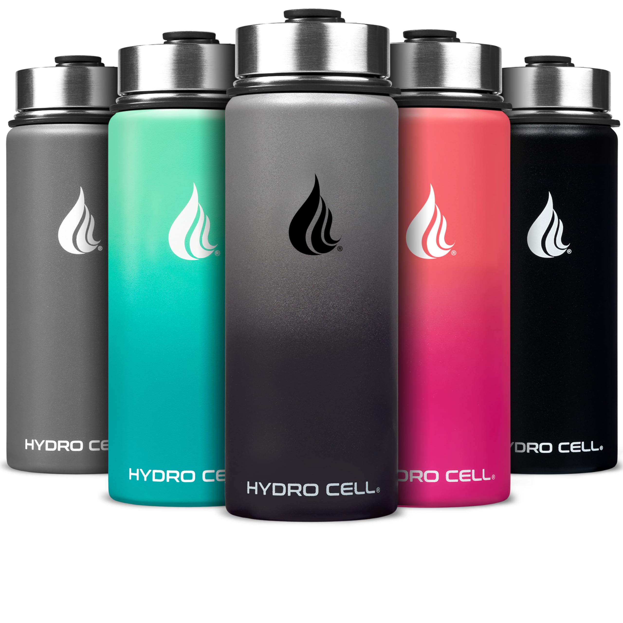 HYDRO CELL Stainless Steel Insulated Water Bottle with Straw - For Cold & Hot Drinks - Metal Vacuum Flask with Screw Cap and Modern Leakproof Sport Thermos for Adults (Graphite/Black 18oz) 18 Ounces Graphite/Black