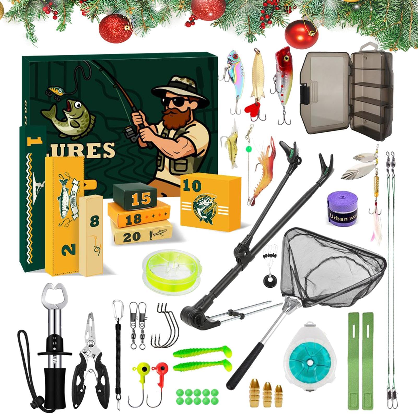 Calendario De Adviento Para La Pesca 24 Días De Accesorios Reutilizables | Kit De Cebos Pesqueros Calendario De Navidad Para Adultos Adolescentes Chicos Pe