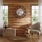 Lafocuse 23 Inch Wooden Real Moving Gears Wall Clock for Living Room, Black Farmhouse Vintage Large Wall Clock for Home Decor, Horloge Murale Decorative for Dinning Room Office Kitchen