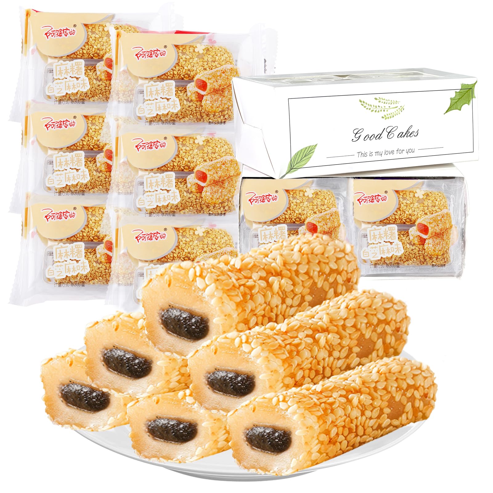 KWOLYKIM Mochi Rice Cake, 6 Pack Sesame Flavor 12.69oz Soft & Sweet Mochi Individually Packaging Dessert Asian Pastry Traditional Snack and Food