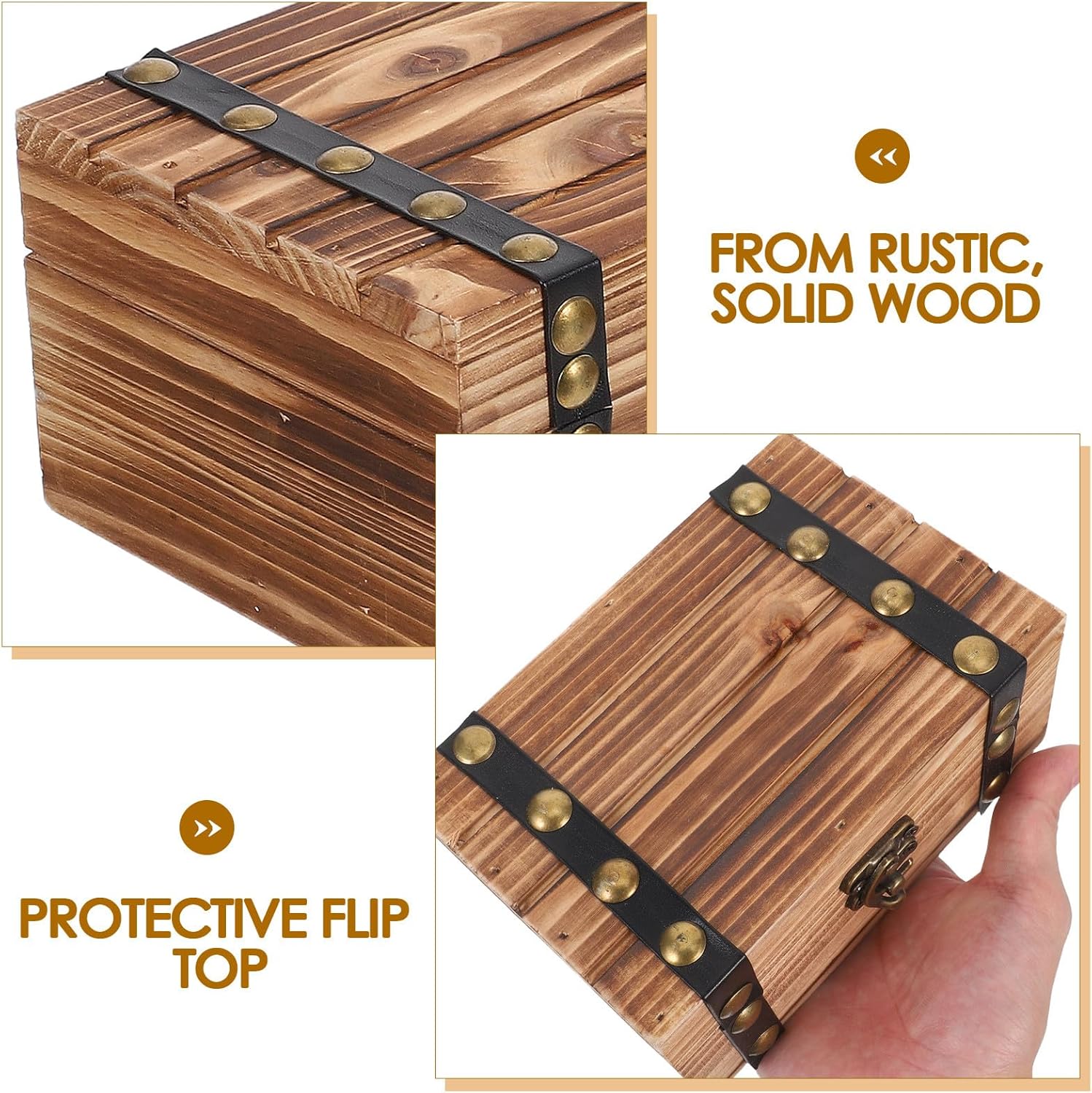 2pcs Wooden Jewelry Box - Rustic Wood Desktop Organizer Storage Box With Hinged Lid - Retro Tabletop Jewelry Keepsake Chest For Necklace Bracelet Earrings