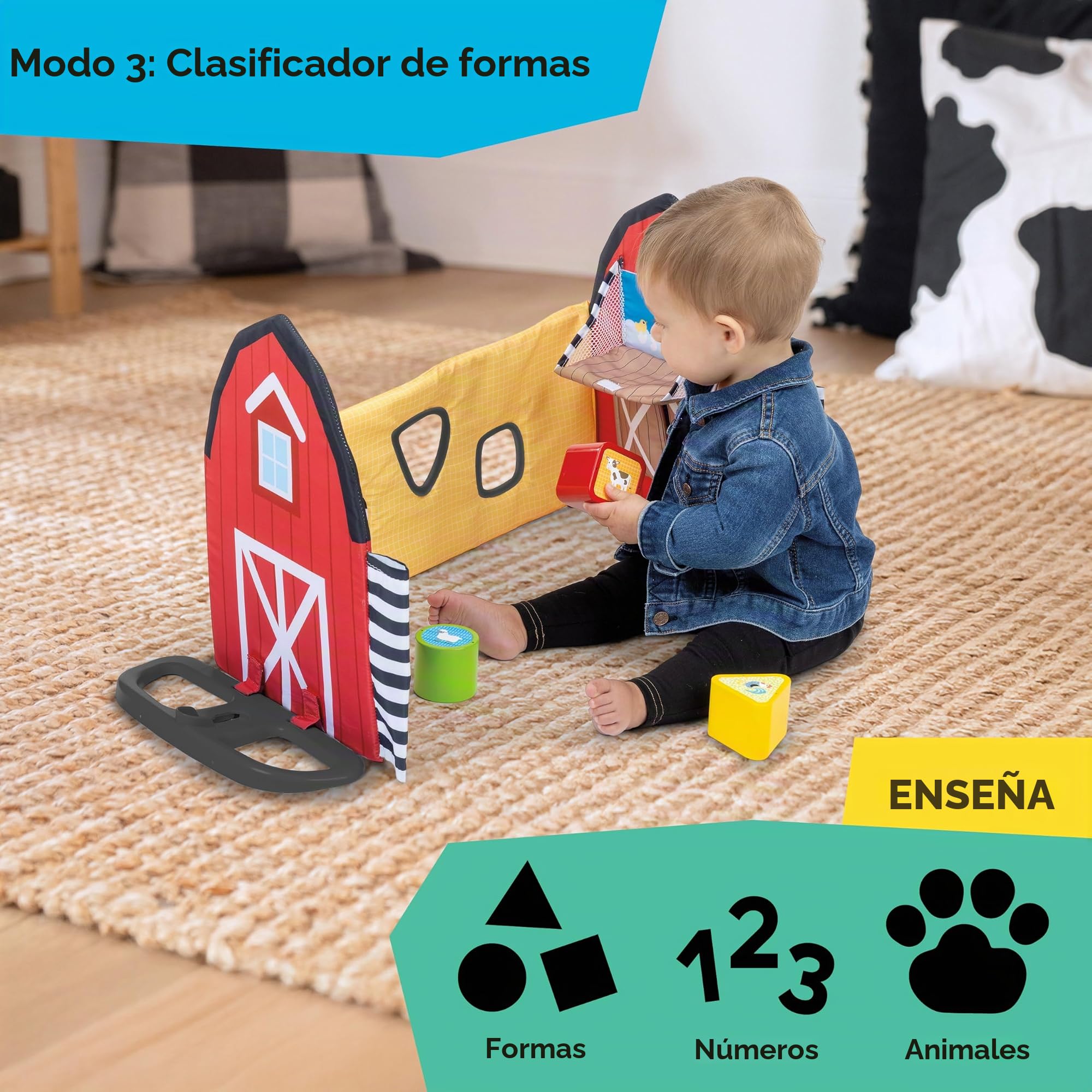 Baby Einstein, Gimnasio Musical de Actividades Farm Explorers Busy Barnyard de la colección Grow with Me, con Clasificador de Formas, para Edades de 0 Meses a 4+ años