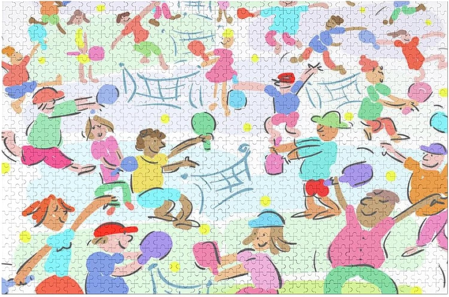 Cartoon People Playing Pickleball Happy Jigsaw Puzzles for