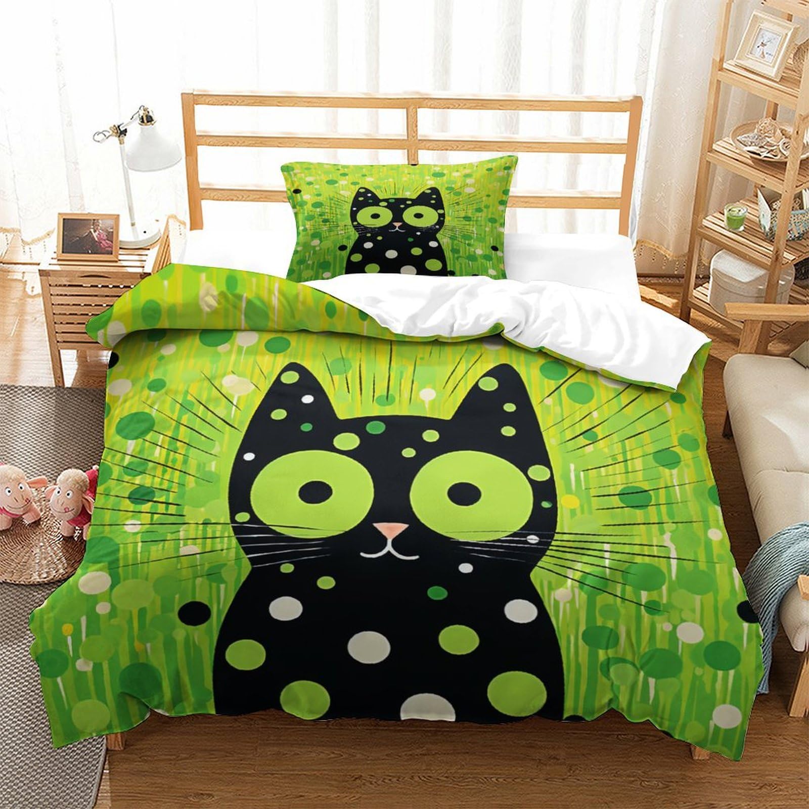 P1S9U7W5Y Adorable Cat 3D Printed Bedroom Duvet Cover Set 3pcs Microfiber Cartoon Cat Bedding Set Single