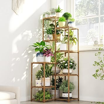 Bamworld Plant Stand Indoor Outdoor Corner Shelf Plant Shelves Indoor Plant Holder for Living Cor...