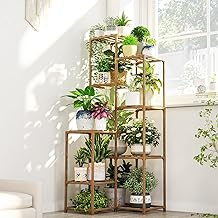 Bamworld Étagère d'angle pour plantes d'intérieur et d'extérieur de 138,9 cm de haut, grande table en bois pour plusieurs plantes, terrasse, balcon, jardin, bureau, décoration d'intérieur