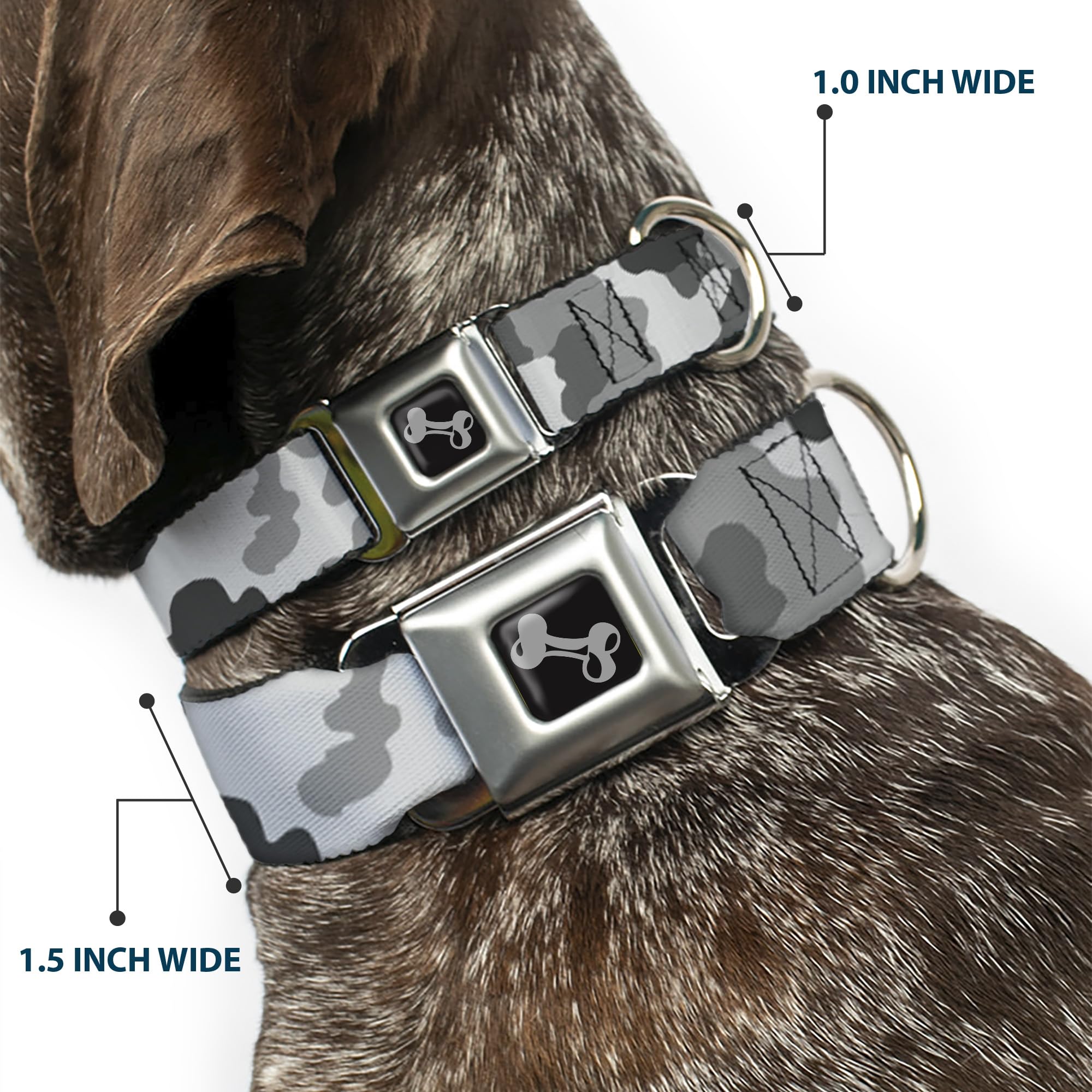 Buckle-Down Obroża dla psa z klamrą pasa bezpieczeństwa - biały moro - szerokość 3,8 cm - pasuje na szyję 45-81 cm - L