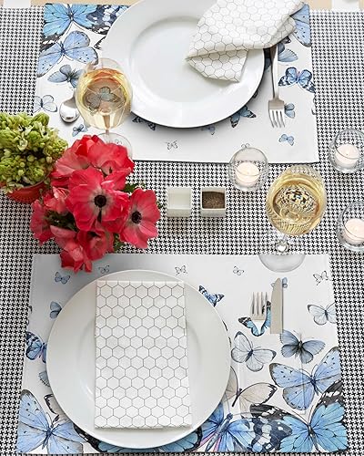 Miniatura 3 de Juego de 4 manteles individuales de color azul degradado, diseño elegante de granja, tejido artístico, lavable, lavable, lavable, con bolsillo,