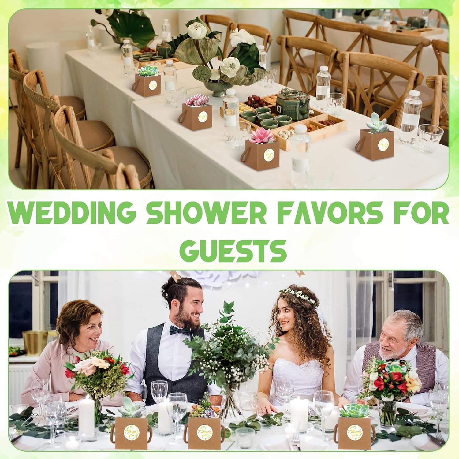 100pcs Succulent Wrap Bags Bulk Fits 2.5 Inch Pots with Thank You Stickers, Mini Kraft Paper Succulent Gift Box Basket with Handles for Wedding, Baby Shower, Succulent Plants Party Favors for Guests - Image 6