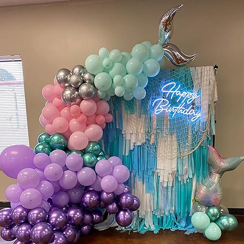 Miniatura 5 de Paquete de 60 globos de látex de 12 pulgadas para fiesta de temática de sirena, morado metálico, rosado, verde y azul, decoraciones para niñas,