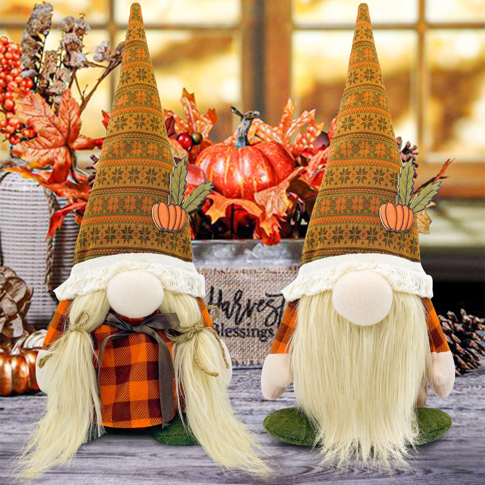 Lovinland Fall Decor - Thanksgving Decorations Indoor - Thanksgiving Gnomes Decorations for Home - Fall Gnomes Plush Couple for Tiered Tray Mantel Shelf Table Decor