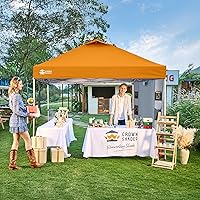 Vista 3 de CROWN SHADES Tienda de campaña con toldo, 10 x 10 pies portátil emergente para exteriores con bolsillo en la pared lateral, cierre central a Naranja