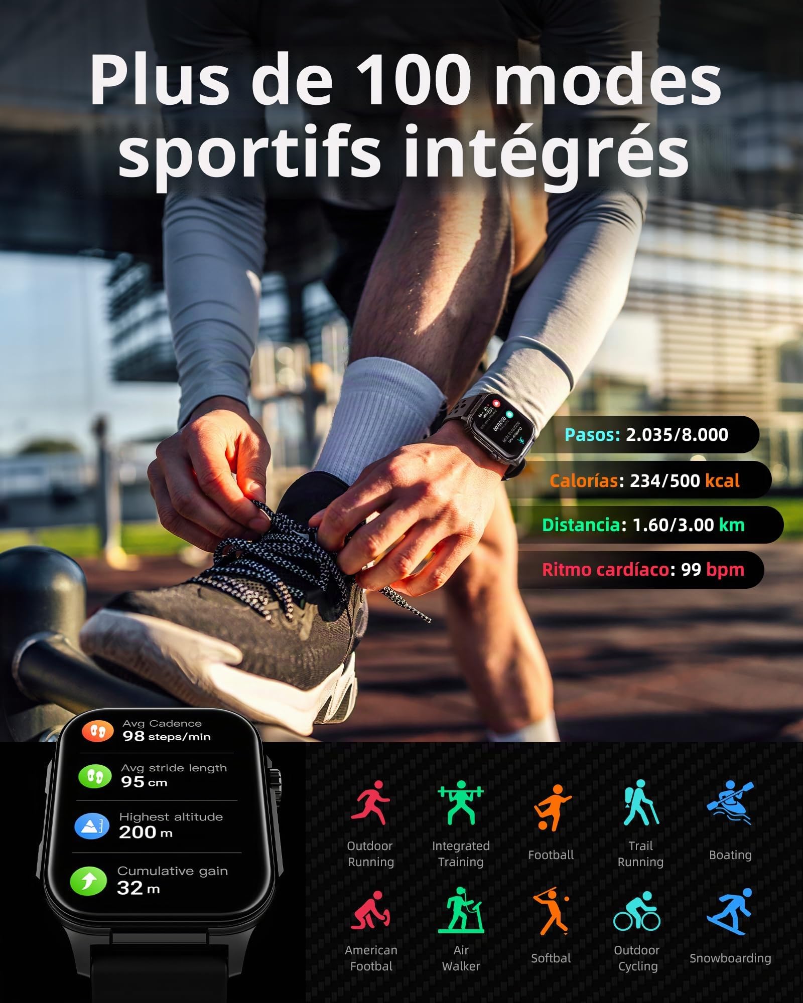 Parsonver Montre Connectée Homme avec GPS Intégré, Autonomie de 10 Jours | Smartwatch avec Boussole, 400+ Cadrans, 100+ Sportifs, Appels Bluetooth, Fréquence Cardiaque, Sommeil (Noir, 1.95")