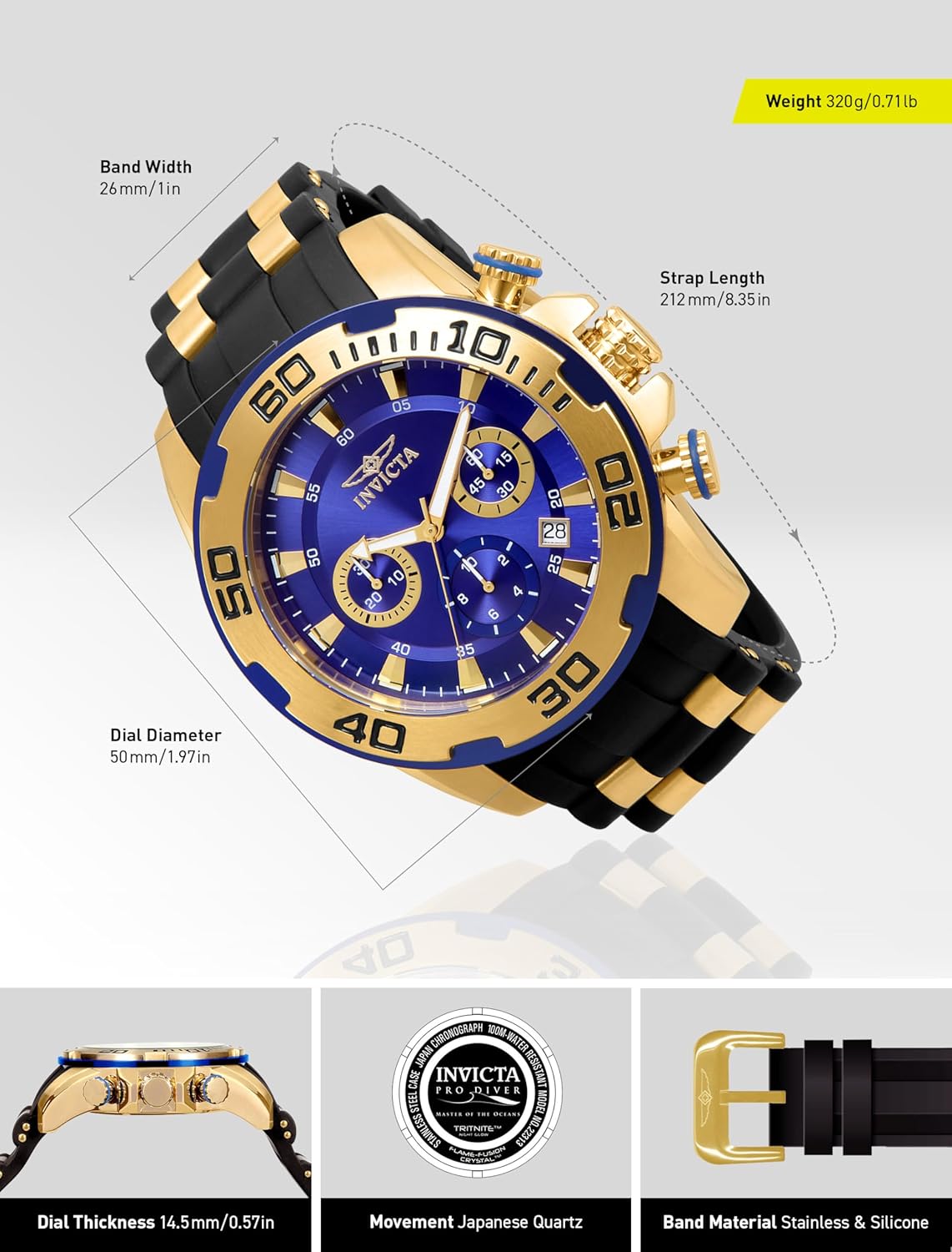 Invicta Men's 22313 Pro Diver Analog Display Quartz Black Watch