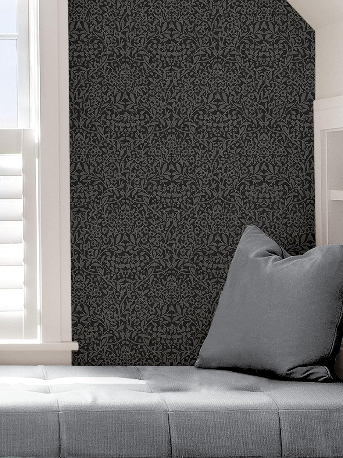 NuWallpaper NUS4039 Charcoal Darcy Peel & Stick Wallpaper, Black