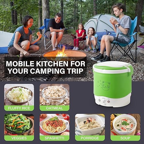 Vista 21 de OSBA Mini olla arrocera, olla de arroz pequeña de 1 litro, 2 tazas sin cocer, arrocera de viaje de 12 V para automóvil con vapor, mantiene el calor